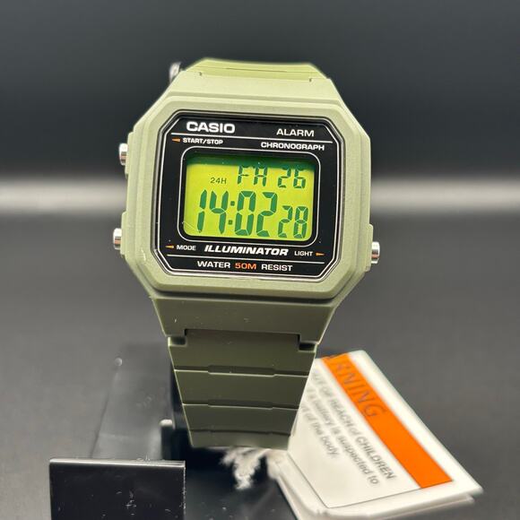Casio W-217H Mod Green Gel Filter Green Case and Silicone Strap 50m Digital NIB - Picture 5 of 17